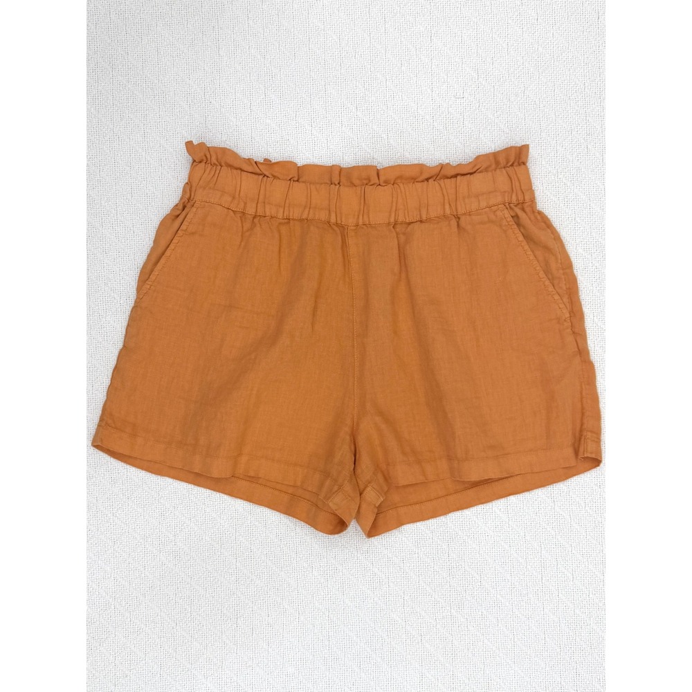 C&C California 100% Linen Paperbag Waist Shorts Orange Pull On Beach Medium